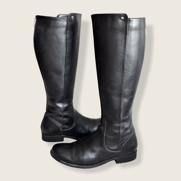 Frye Melissa Stud Black BackZip Tall Leather Boots - Picture 15 of 16